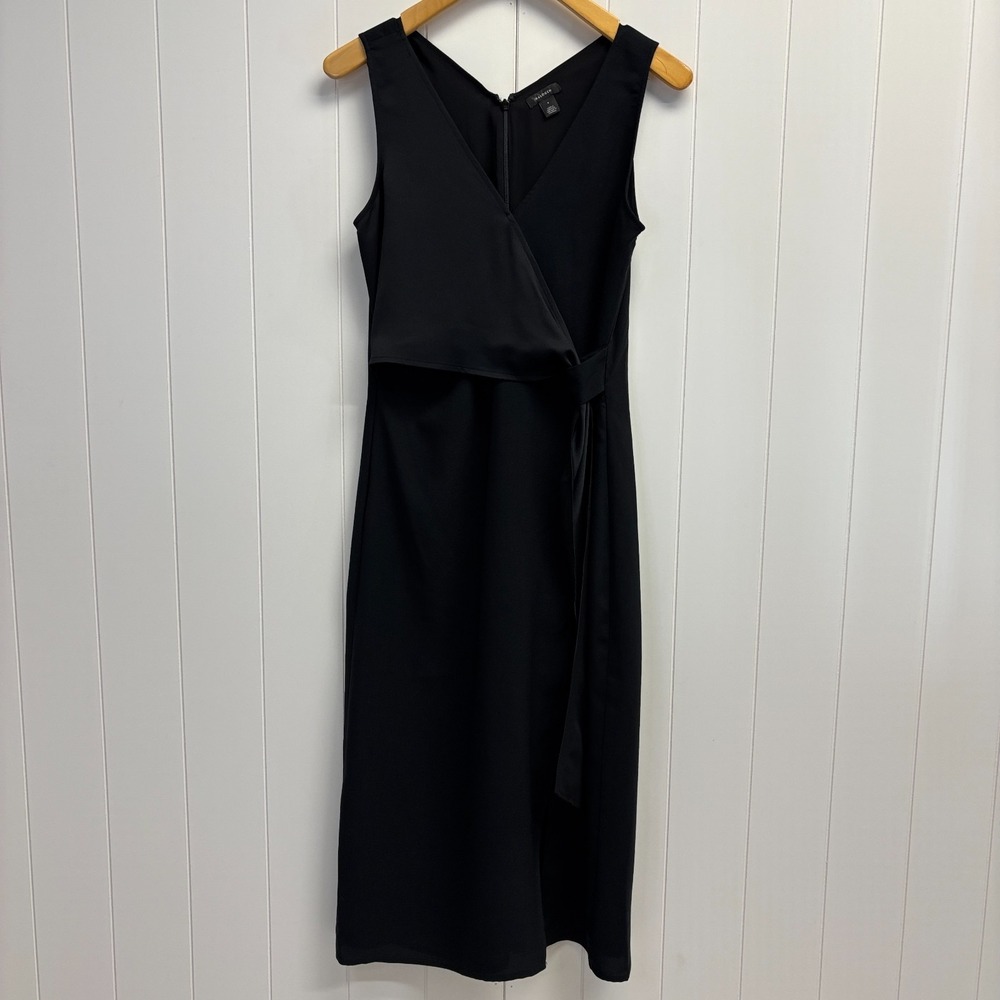 Halogen Minimalist Formal Faux Wrap Midi Dress Womens Small Classic Cocktail